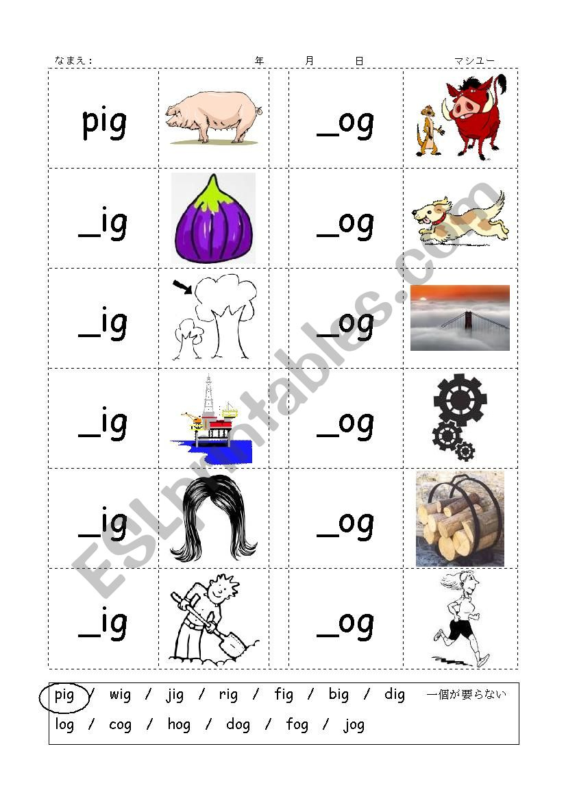 Phonics - 3 Letter Words (Cvc) - Writing -Ig / -Og - Esl for 3 Letter Worksheets