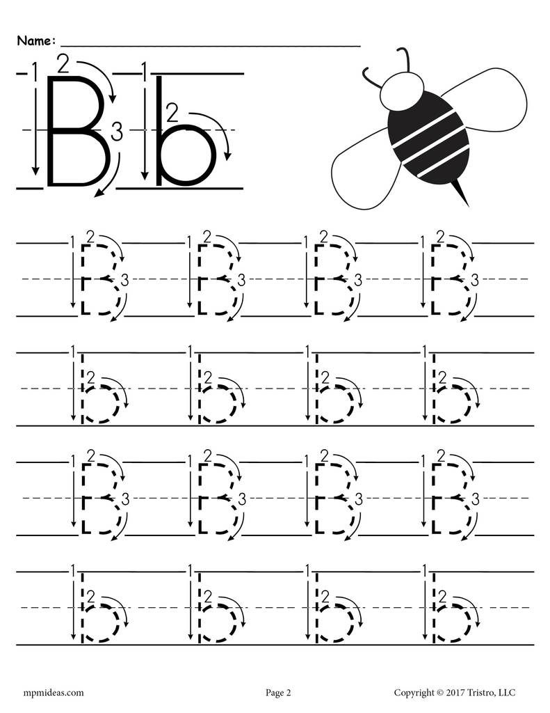 Printable Letter B Tracing Worksheet With Number And Arrow inside Alphabet Tracing Guide