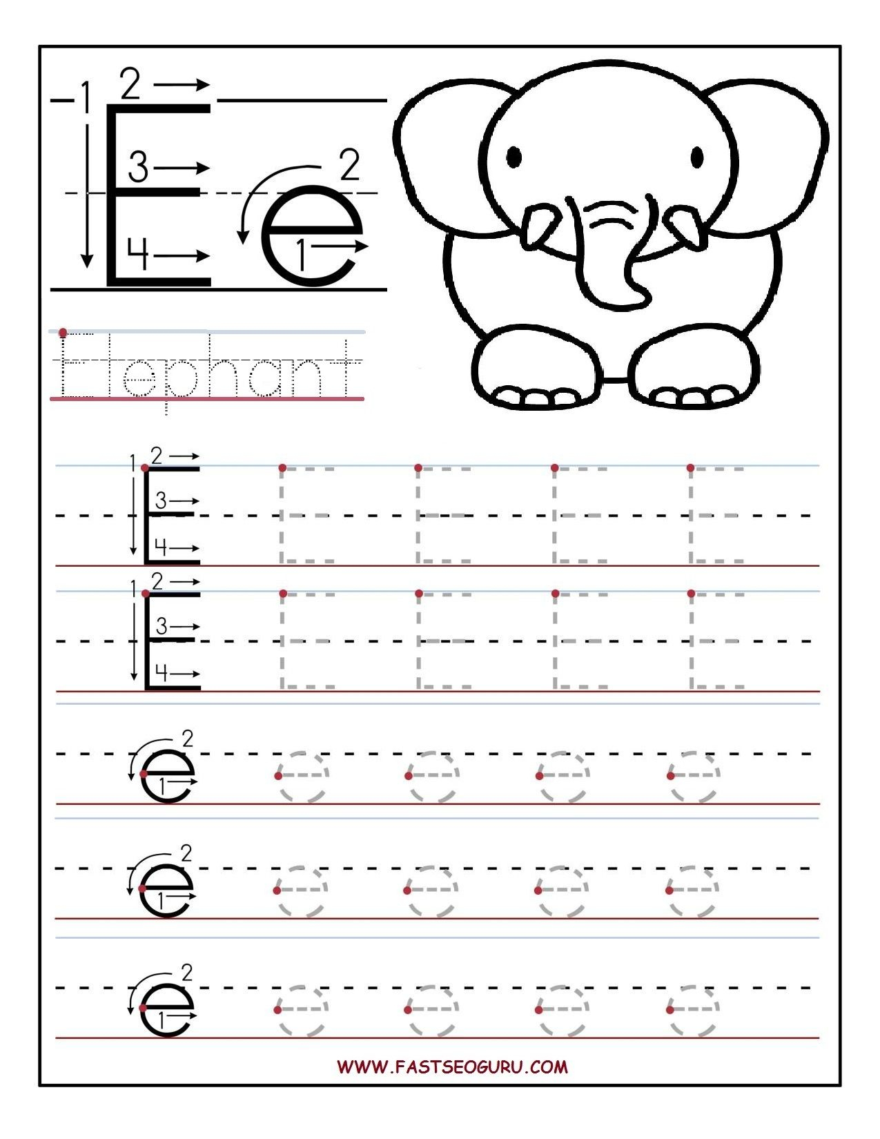 Printable Letter E Tracing Worksheets For Preschool inside Letter Tracing E
