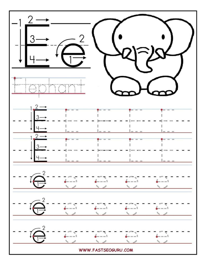 Printable Letter E Tracing Worksheets For Preschool Intended For Letter E Worksheets Pdf