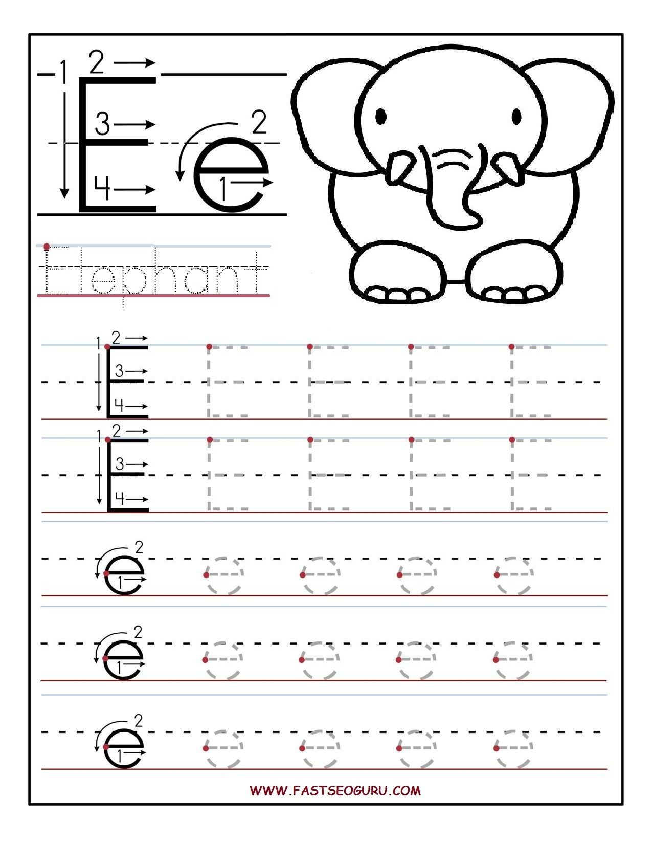 Printable Letter E Tracing Worksheets For Preschool intended for Letter E Worksheets Pdf