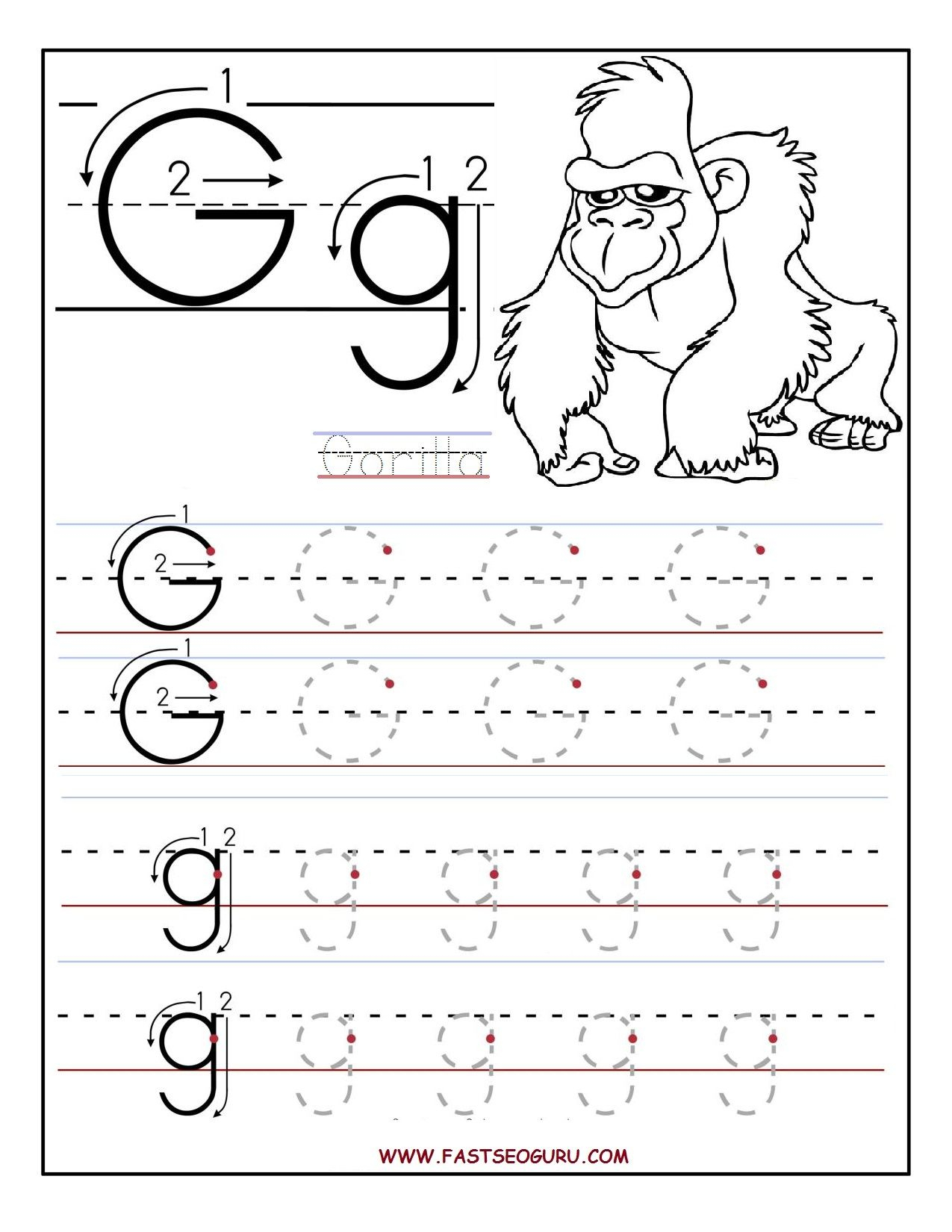 Printable Letter G Tracing Worksheets For Preschool with regard to Alphabet G Tracing Worksheets