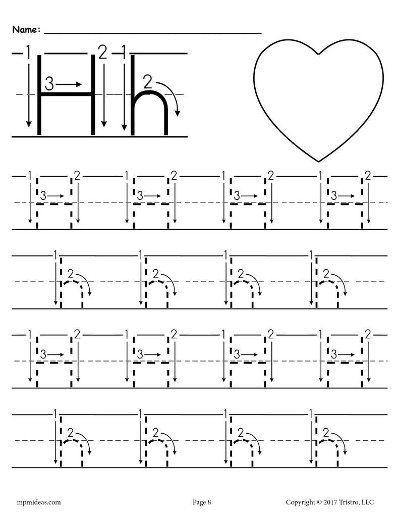 Printable Letter H Tracing Worksheet With Number And Arrow in Letter H Worksheets For Pre K