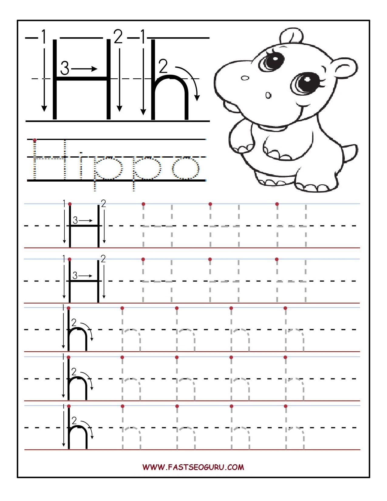 Printable Letter H Tracing Worksheets For Preschool intended for Letter Tracing H