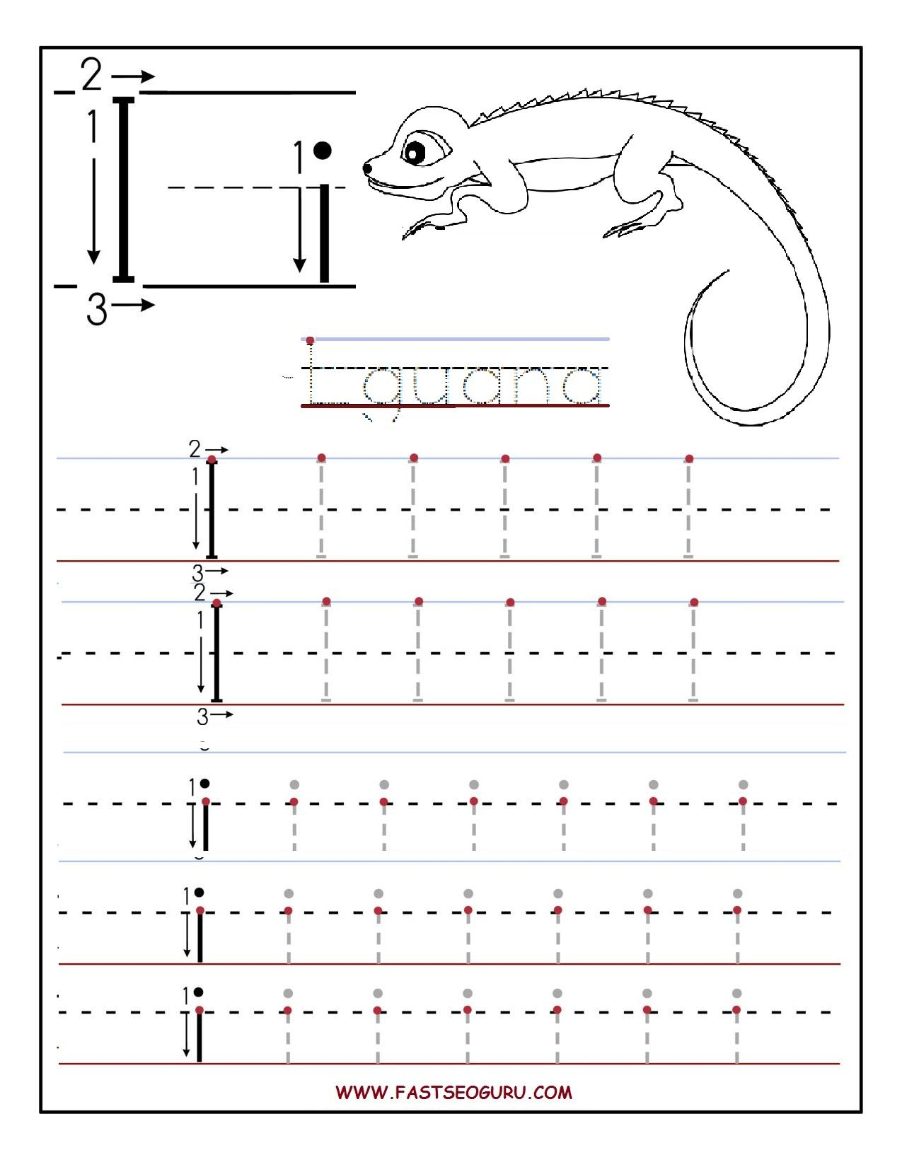 Printable Letter I Tracing Worksheets For Preschool throughout I Letter Tracing Worksheet