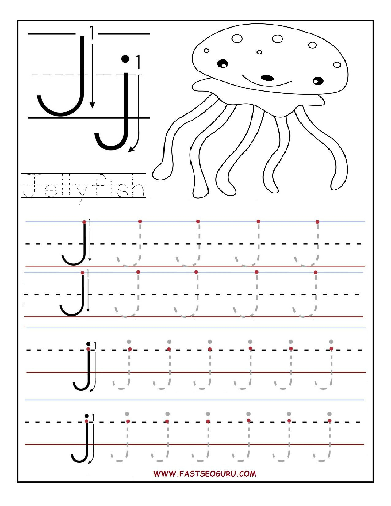 Printable Letter J Tracing Worksheets For Preschool pertaining to Letter J Tracing Page