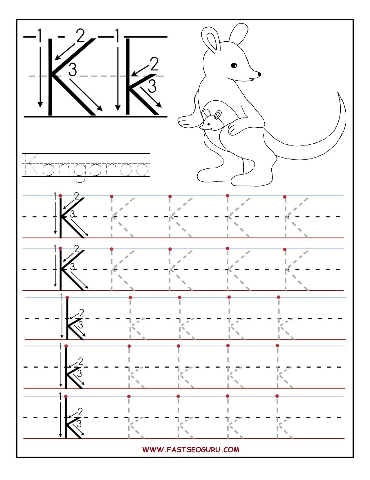 Printable Letter K Tracing Worksheets For Preschool with Letter Tracing K