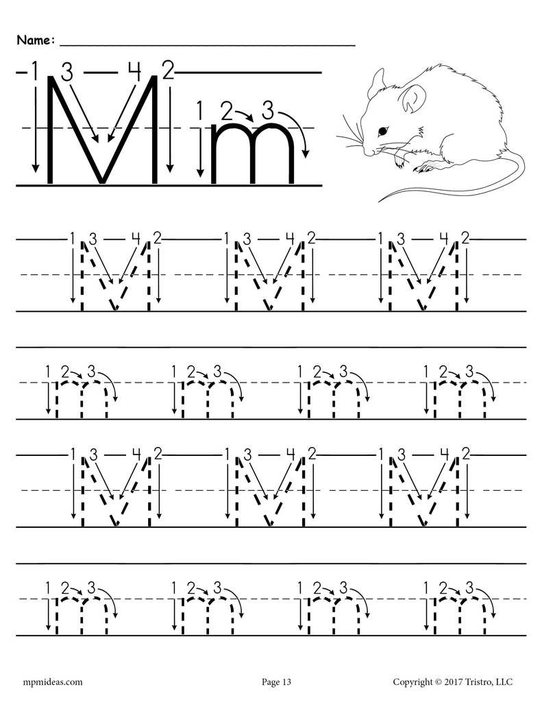 Printable Letter M Tracing Worksheet With Number And Arrow inside Letter M Tracing Preschool