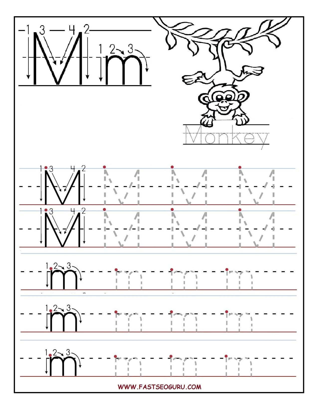 Printable Letter M Tracing Worksheets For Preschool within Letter M Tracing Page