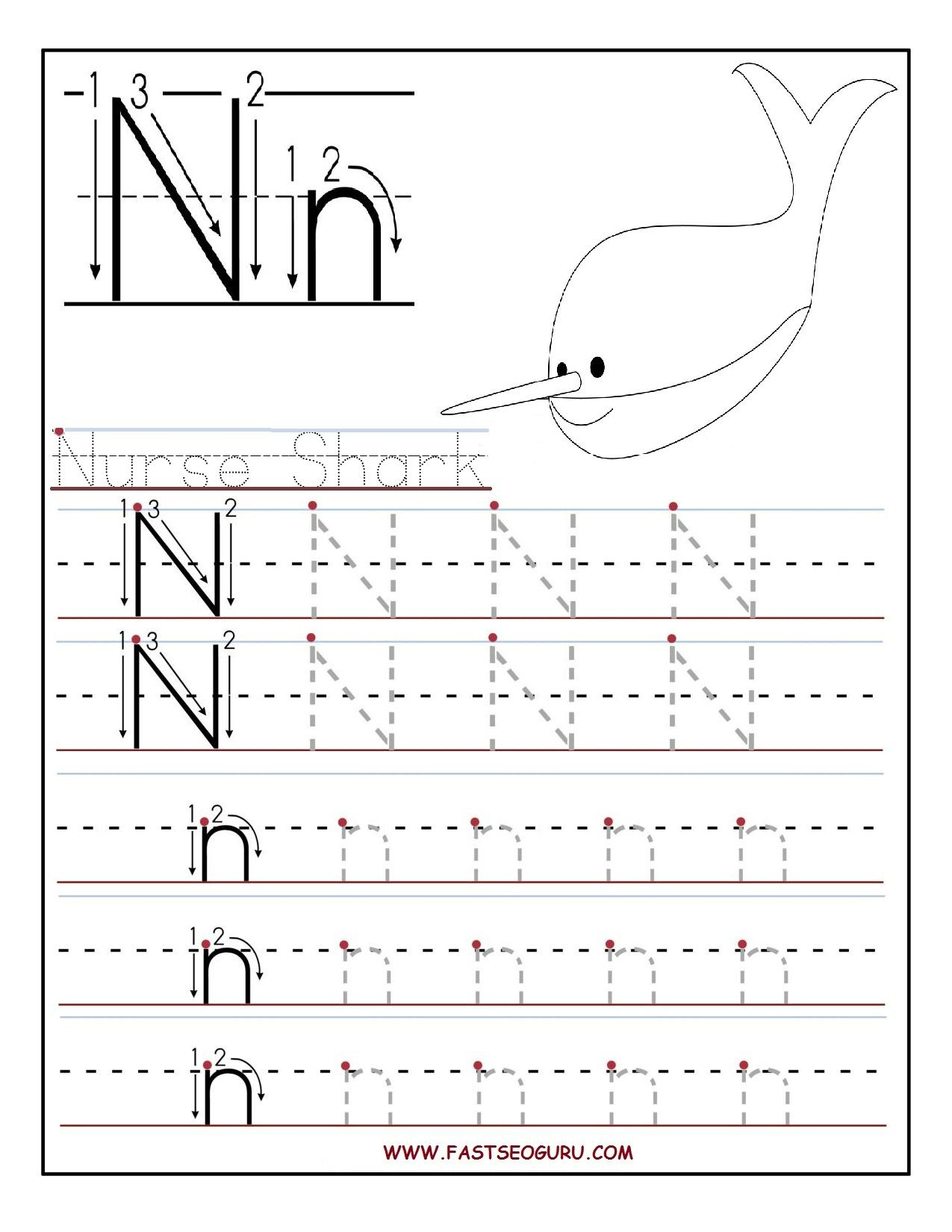 Printable Letter N Tracing Worksheets For Preschool within Letter N Tracing Worksheets Preschool
