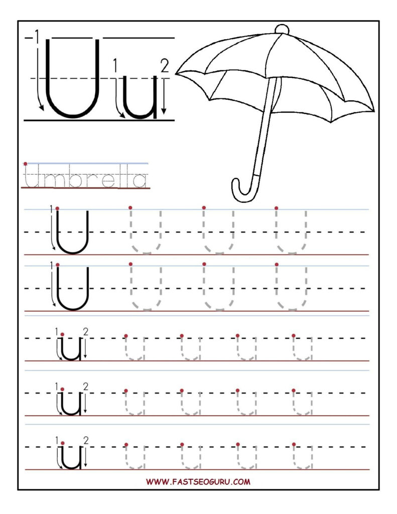 Printable Letter U Tracing Worksheets For Preschool With U Letter Tracing