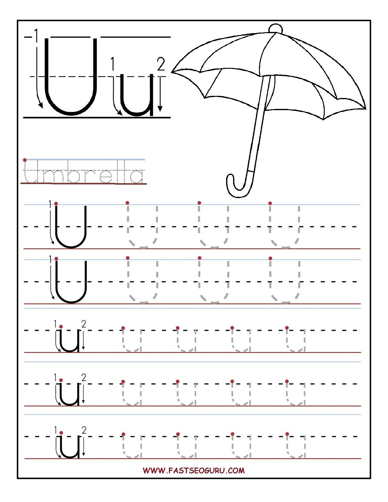 Printable Letter U Tracing Worksheets For Preschool with U Letter Tracing