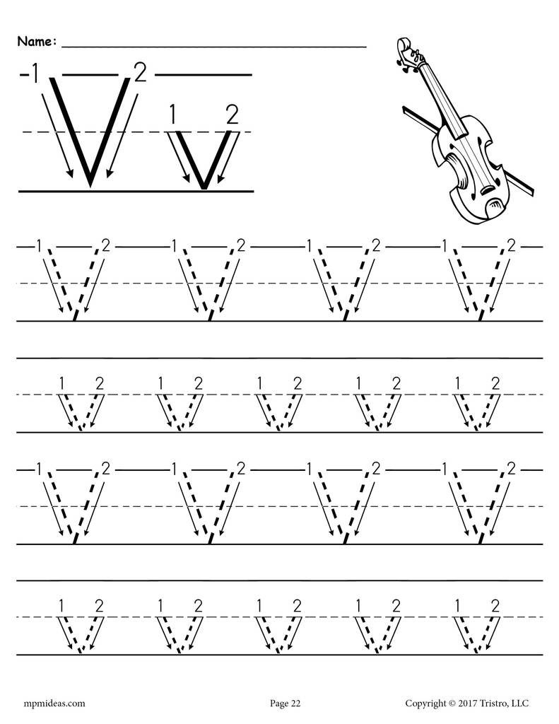 Printable Letter V Tracing Worksheet With Number And Arrow for Alphabet Tracing With Arrows