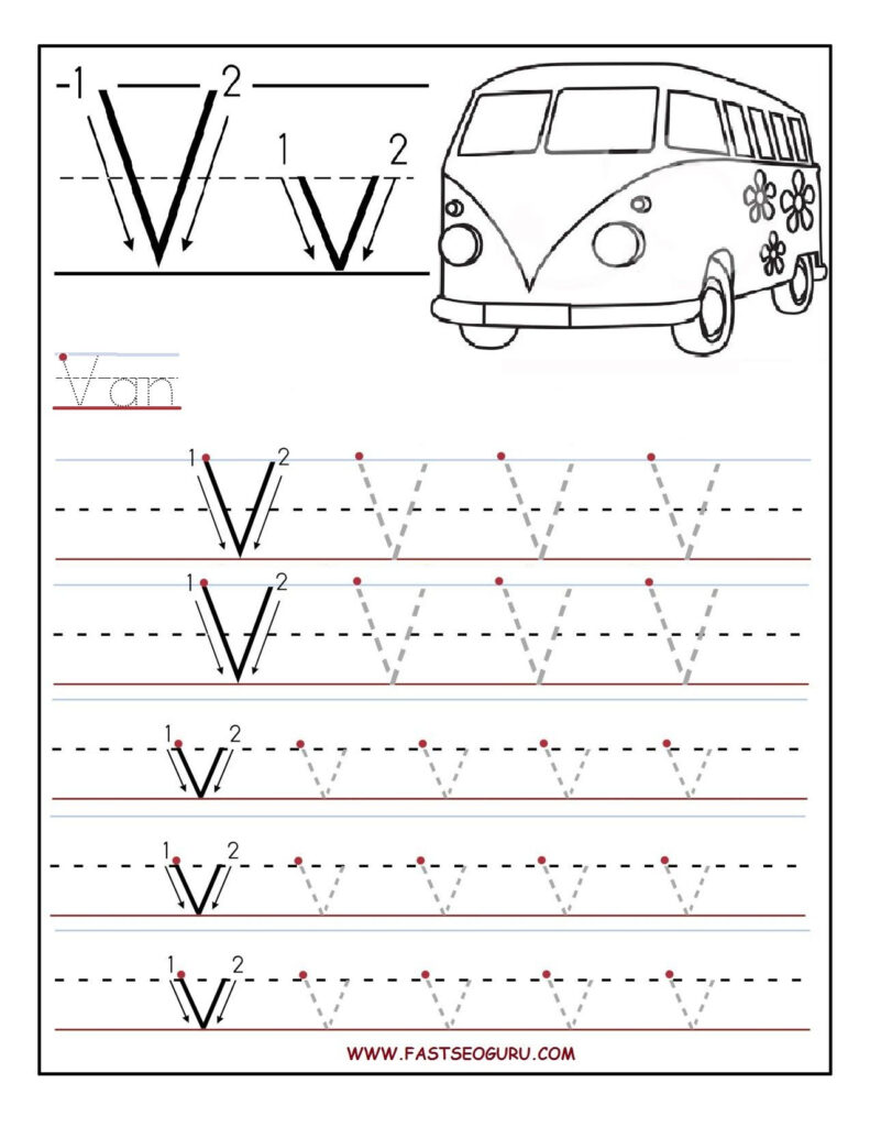 Printable Letter V Tracing Worksheets For Preschool Regarding Letter V Tracing Preschool