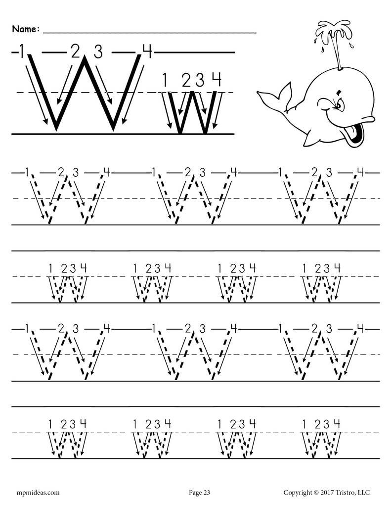 Printable Letter W Tracing Worksheet With Number And Arrow inside Alphabet Tracing Guide