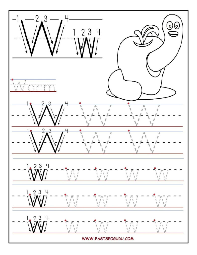 Printable Letter W Tracing Worksheets For Preschool With Regard To Letter 3 Tracing