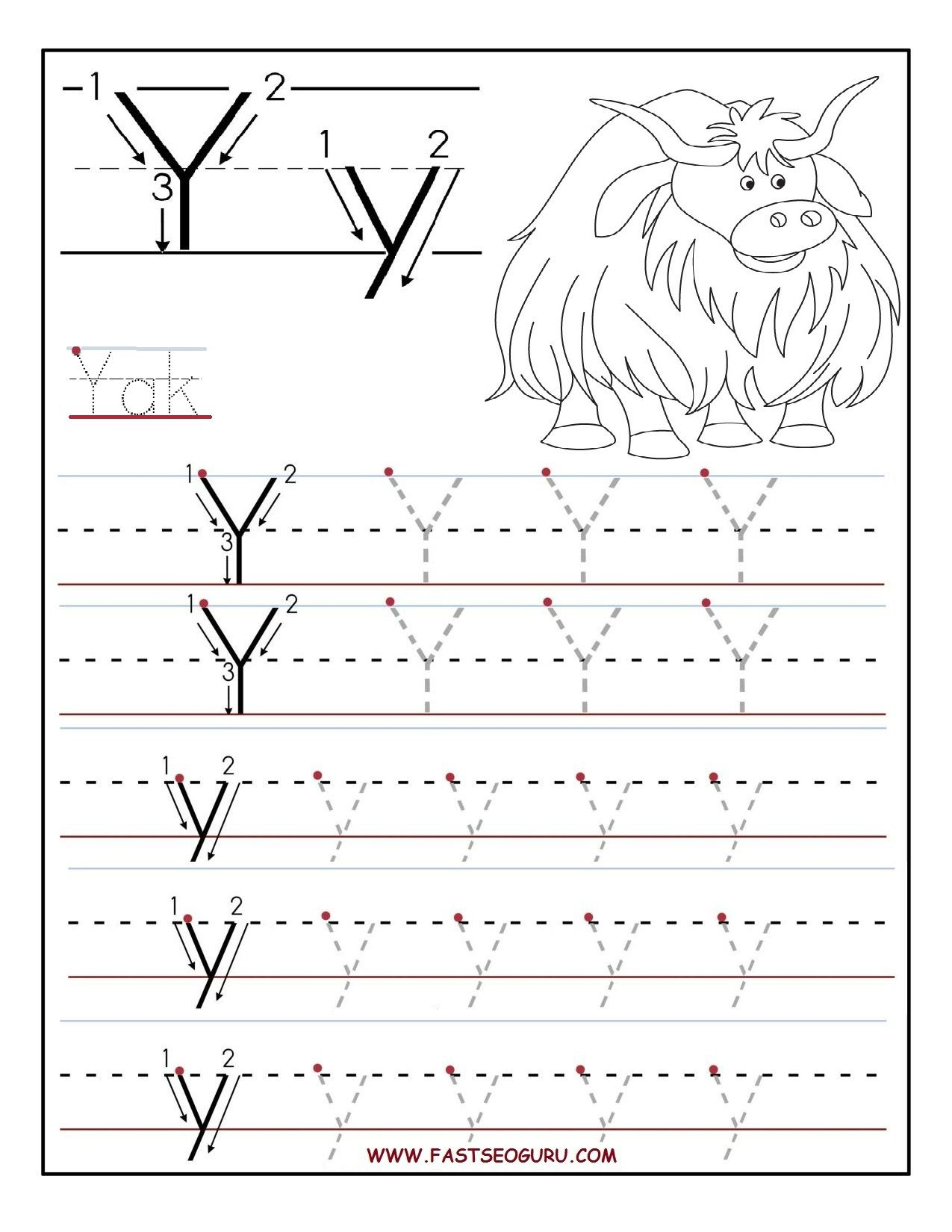 Printable Letter Y Tracing Worksheets For Preschool for Alphabet Tracing Letter Y