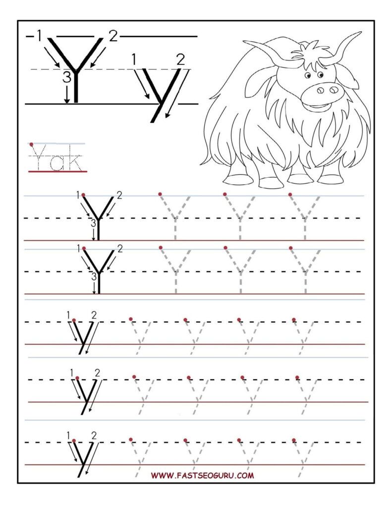 Printable Letter Y Tracing Worksheets For Preschool For Letter Y Worksheets Pdf