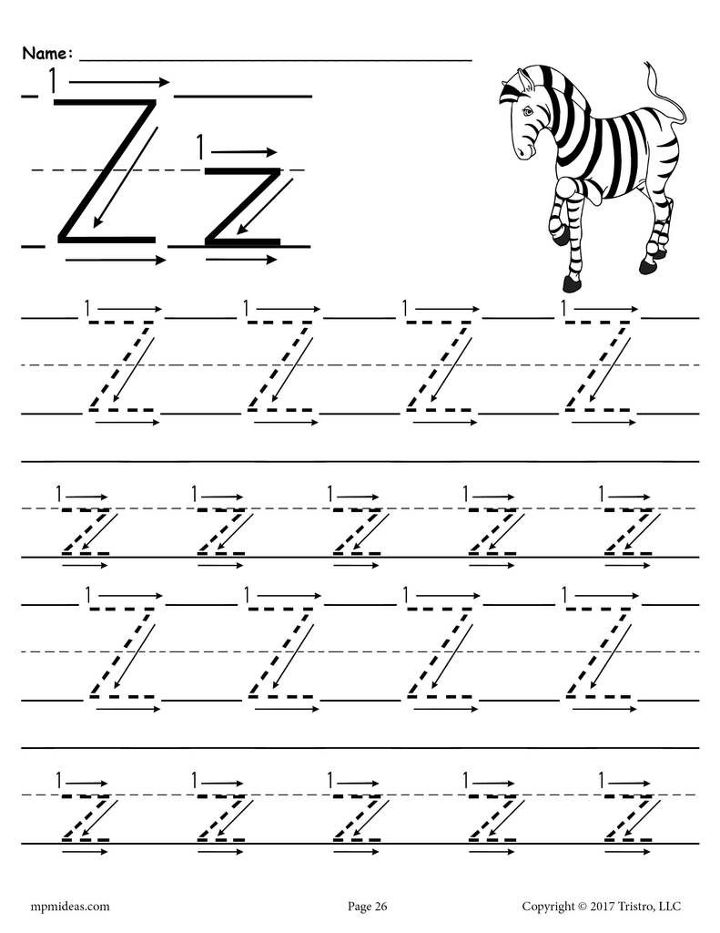 Printable Letter Z Tracing Worksheet With Number And Arrow intended for Letter Z Tracing Worksheets Preschool