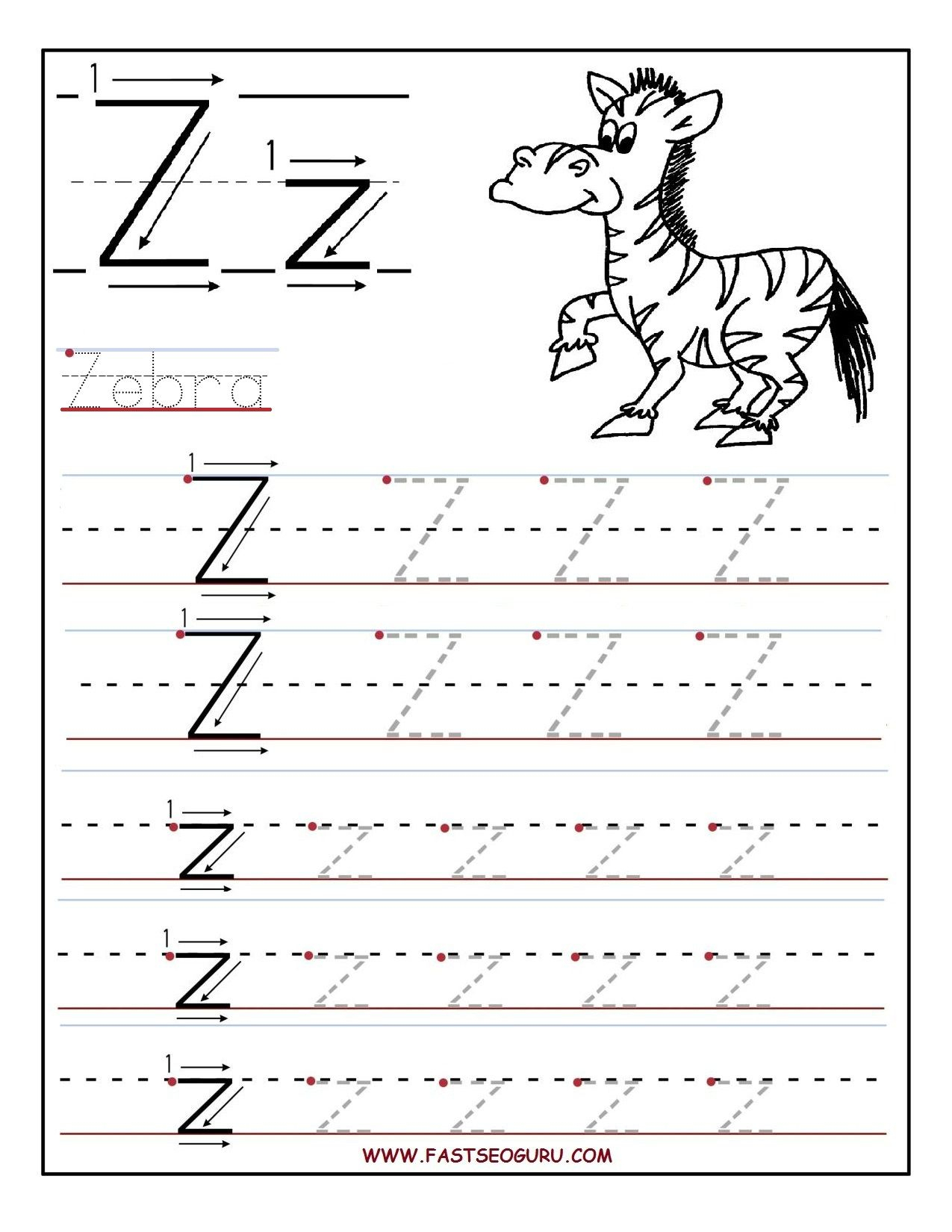 Printable Letter Z Tracing Worksheets For Preschool (With in Letter Z Tracing Worksheets Preschool