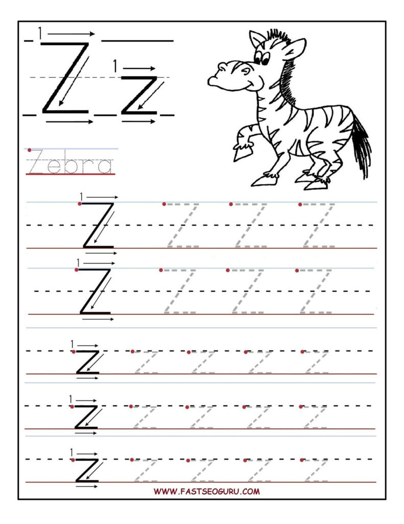 Printable Letter Z Tracing Worksheets For Preschool (With With Z Letter Tracing