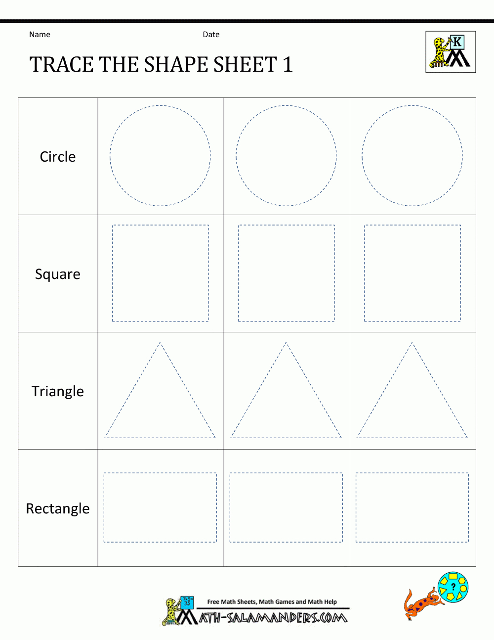 Shape Tracing Worksheets Kindergarten in Name Tracing Templates