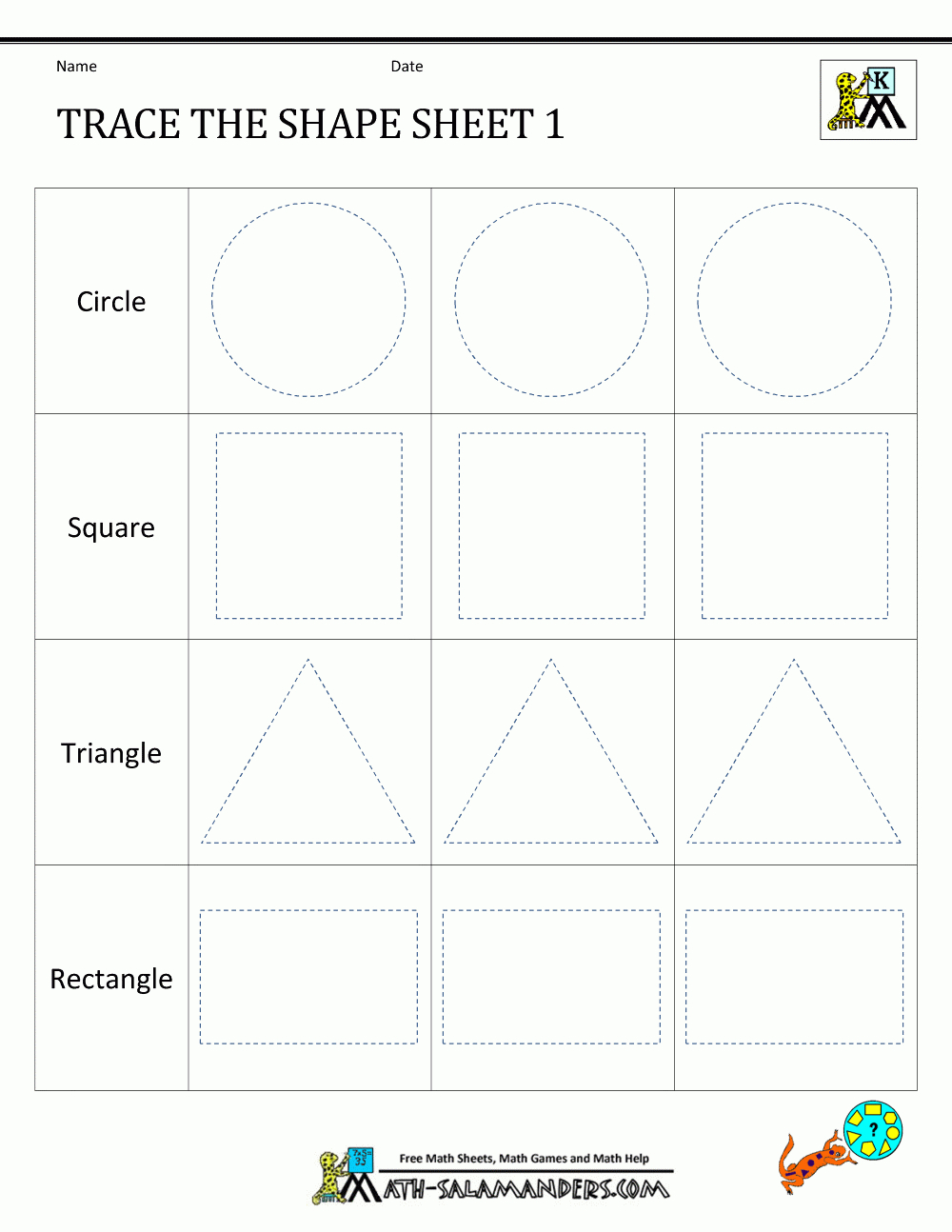 Shape Tracing Worksheets Kindergarten in Name Tracing Using Dots