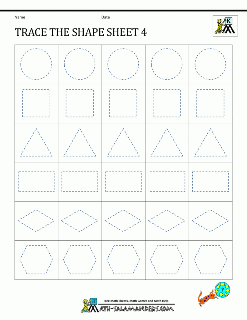 Shape Tracing Worksheets Kindergarten Intended For Tracing Name On Dotted Lines