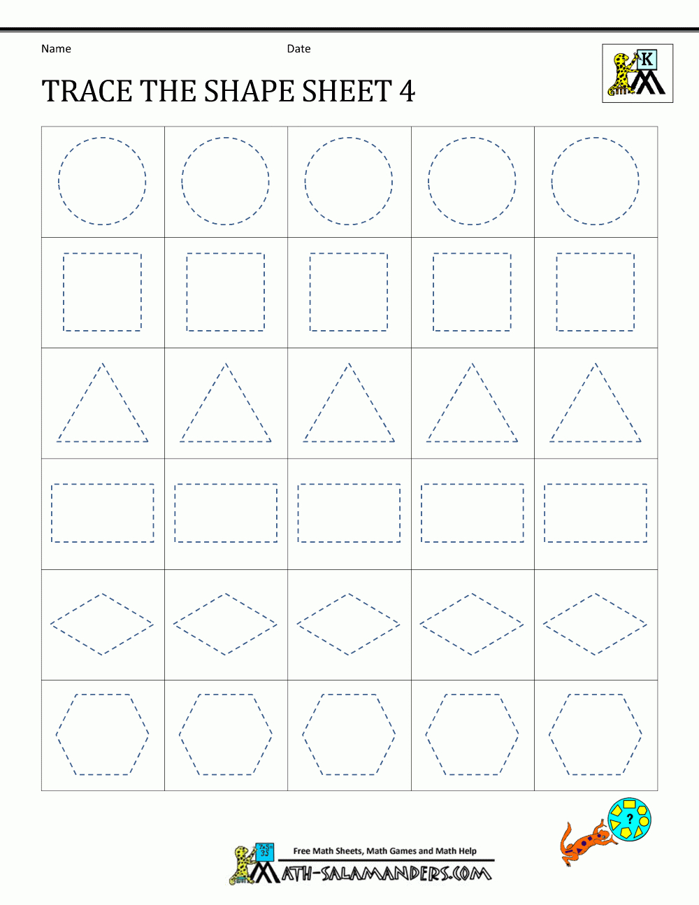 Shape Tracing Worksheets Kindergarten intended for Tracing Name On Dotted Lines