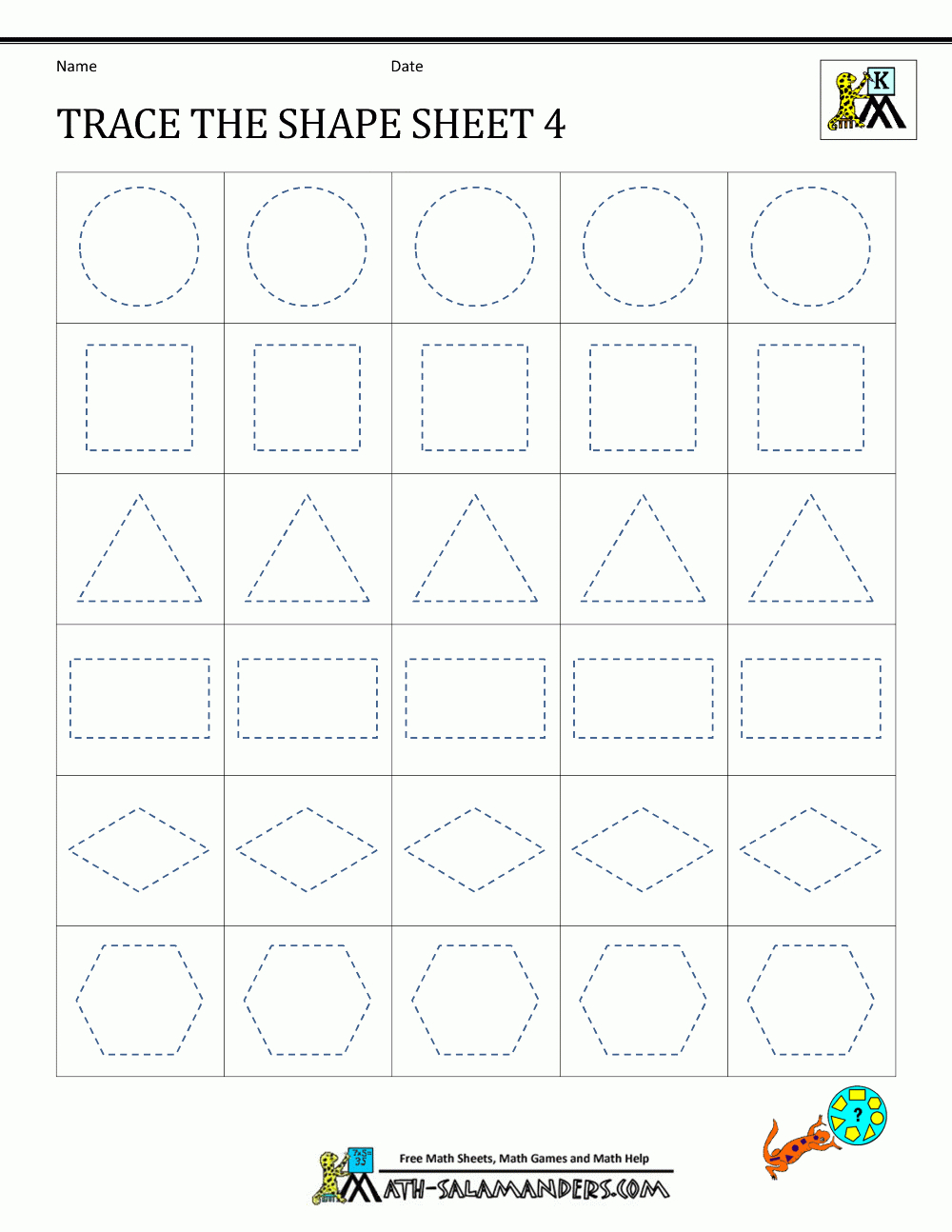 Shape Tracing Worksheets Kindergarten pertaining to Tracing Your Name With Dots