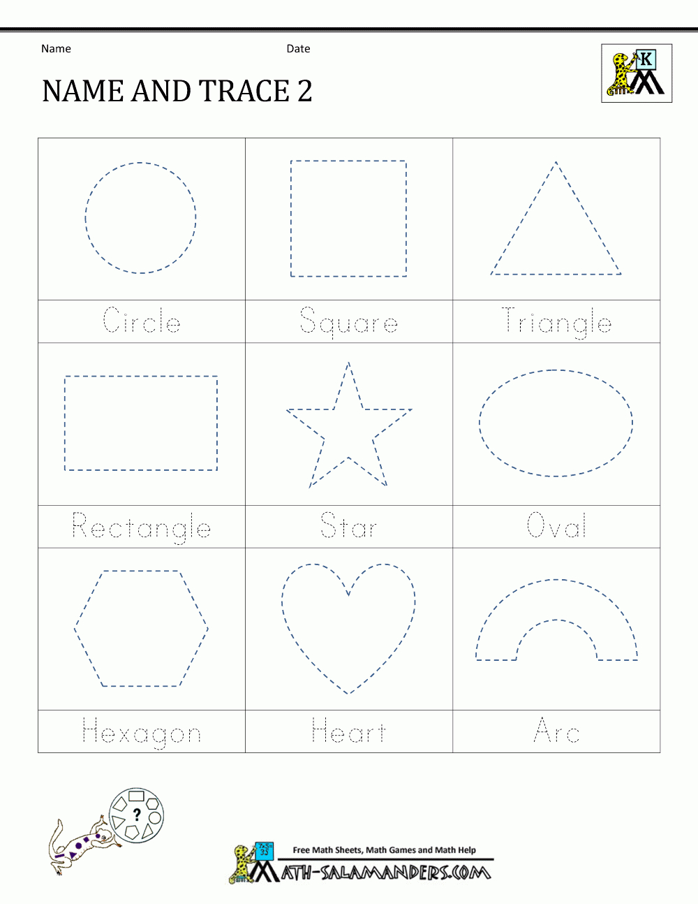 Shape Tracing Worksheets Kindergarten | Shape Tracing in Name Tracing Sheets