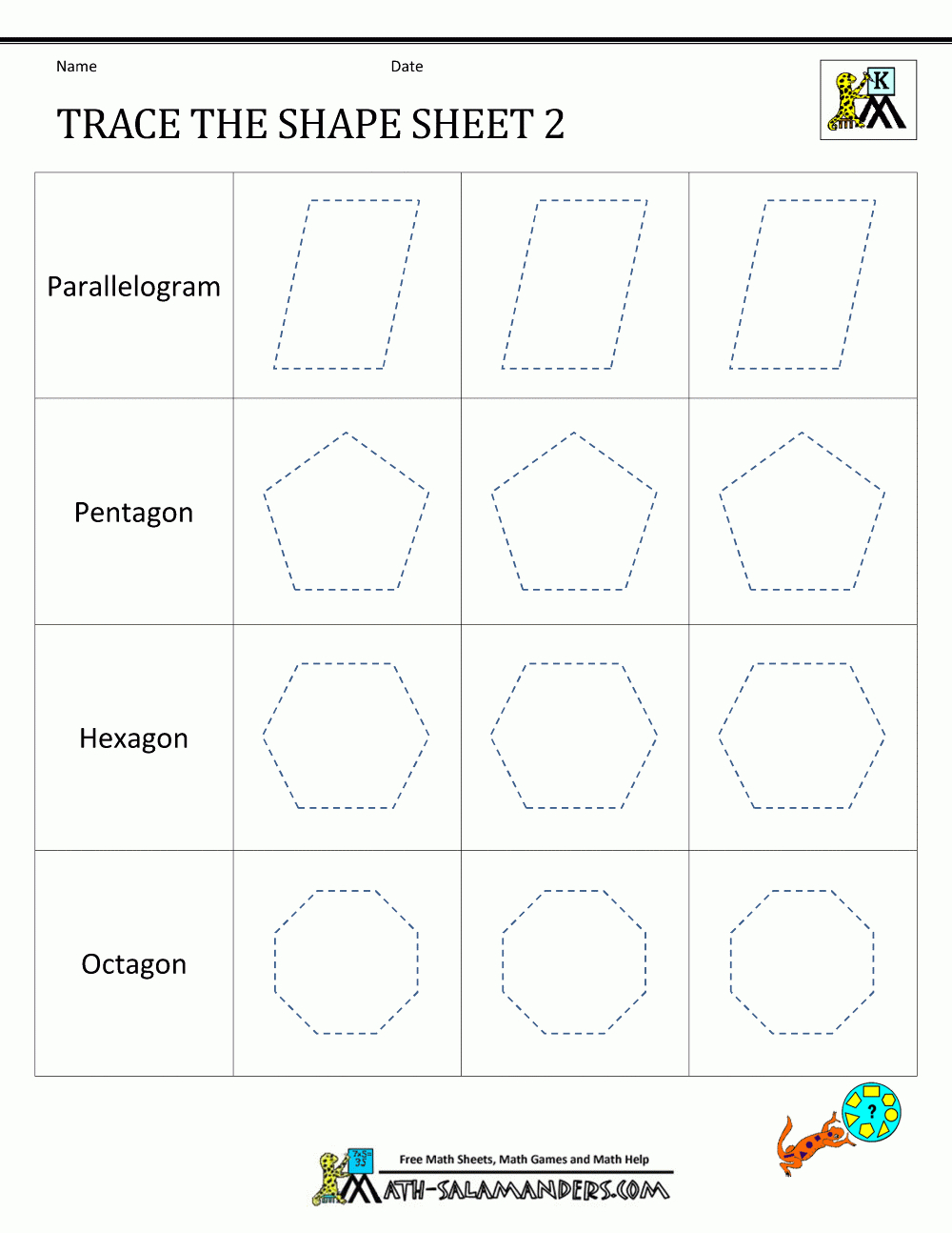 Shape Tracing Worksheets Kindergarten within My Name Is Tracing Sheets