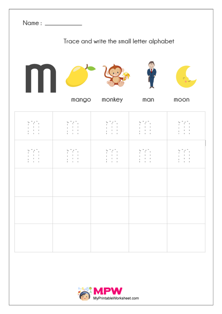 Small Letter Alphabets Tracing And Writing Worksheets Printable In Letter Tracing M