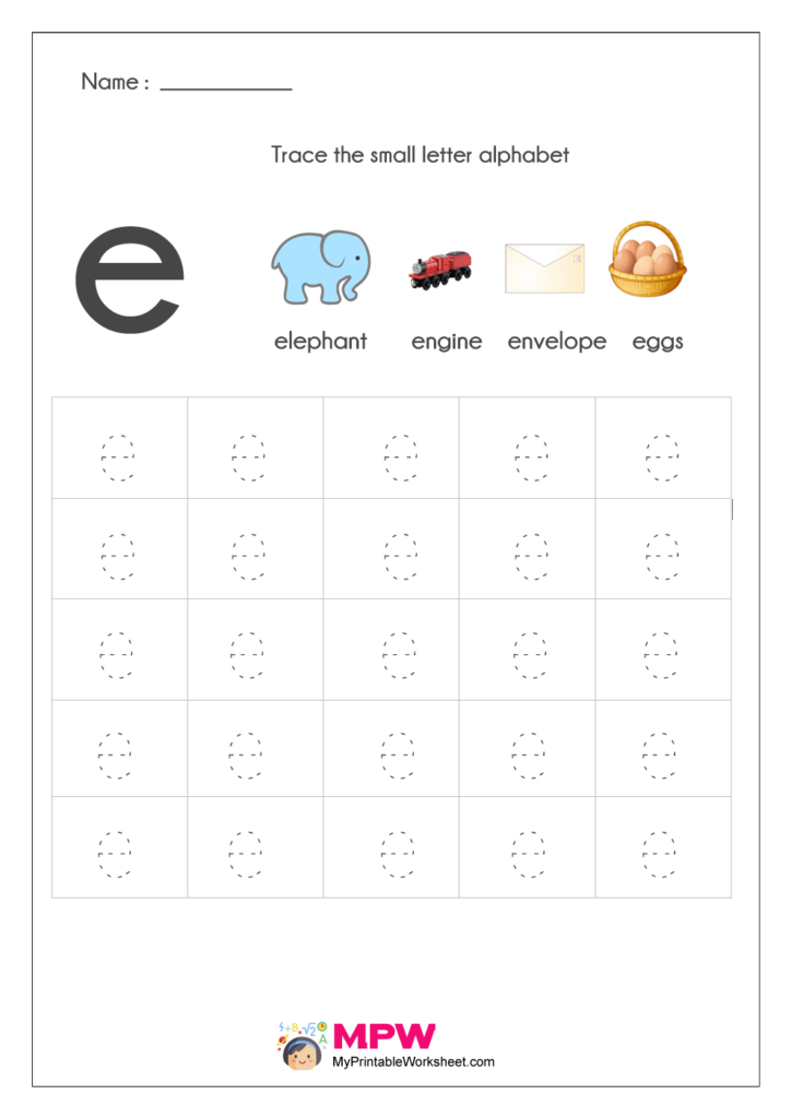 Small Letter Alphabets Tracing And Writing Worksheets Printable Inside Alphabet E Tracing Worksheets