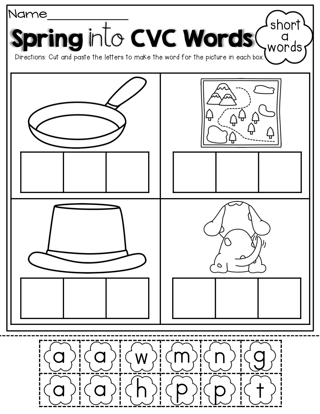 Spring Math And Literacy Packet (Kindergarten) | Cvc Words in Letter C Worksheets Cut And Paste