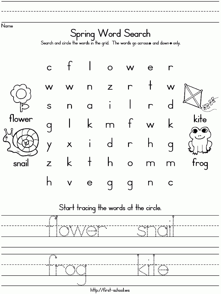 Spring Theme Word Search, And Trace N Write, Also With Blank Throughout Name Tracing With Blank Lines