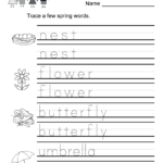Spring Vocabulary Worksheet For Kindergarten Kids. Children For Name Tracing For Kindergarten Free