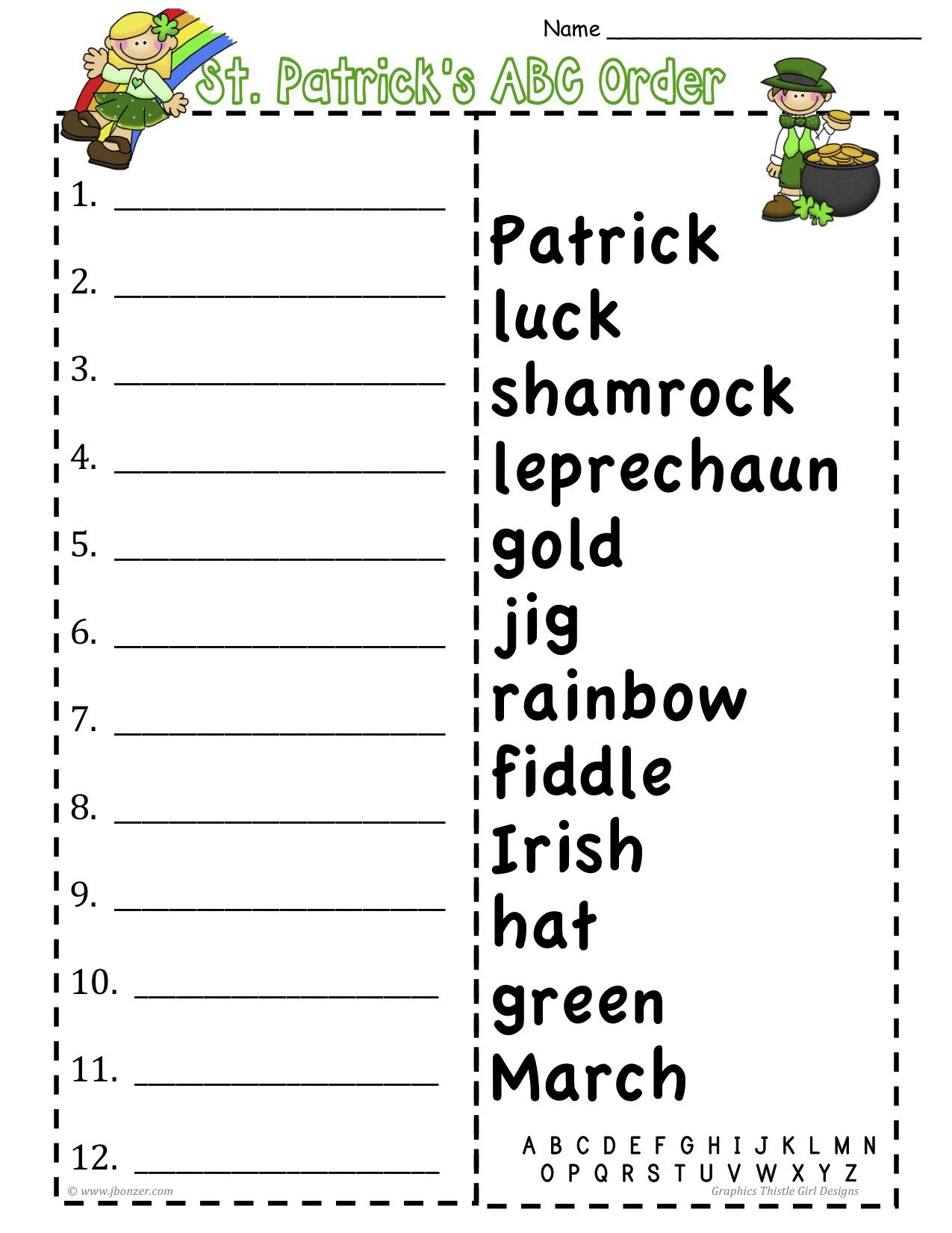 St. Patrick&amp;#039;s Abc Order Worksheet | Abc Order Worksheet, Abc regarding Letter Order Worksheets