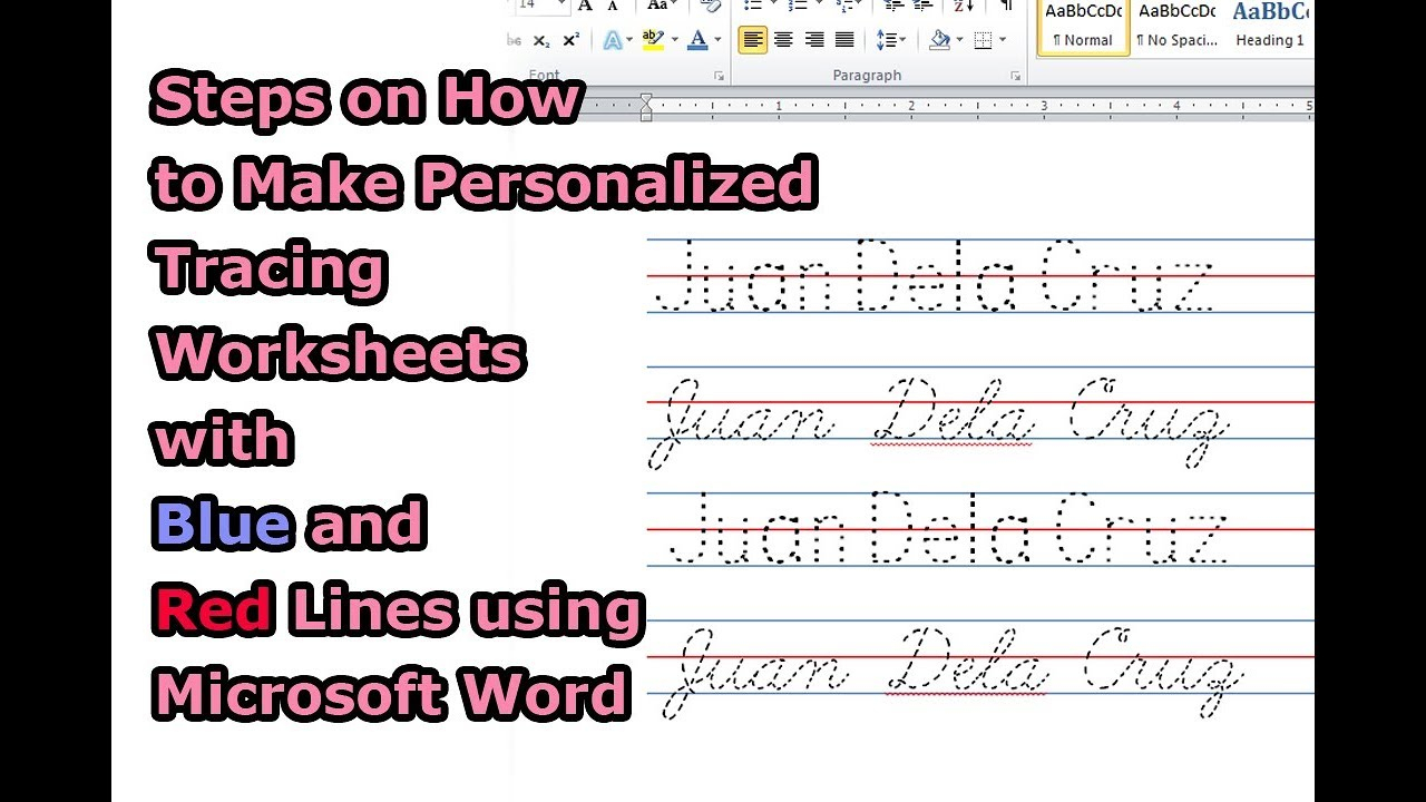 Steps On How To Make Personalized Tracing Worksheets With Blue And Red  Lines Using Microsoft Word throughout Name Tracing Dotted Lines