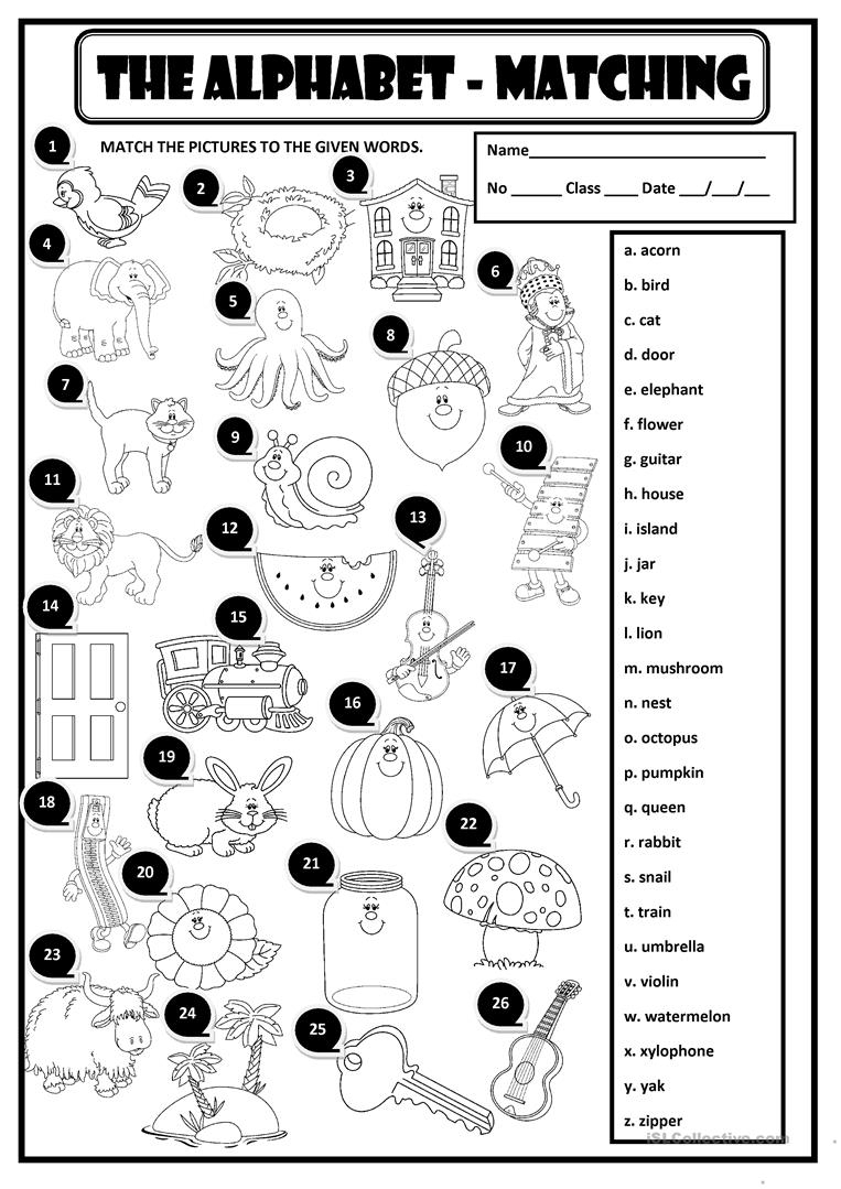 The Alphabet - Matching - English Esl Worksheets For throughout Alphabet Worksheets Esl Adults