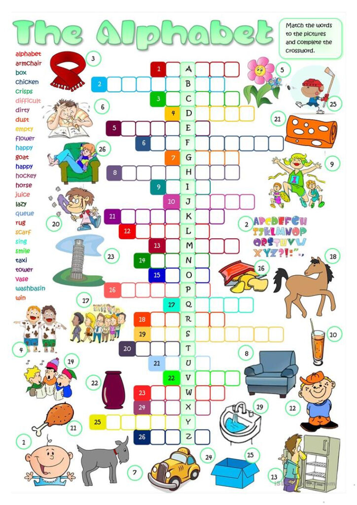 The English Alphabet   Crossword   English Esl Worksheets For Alphabet Worksheets Esl