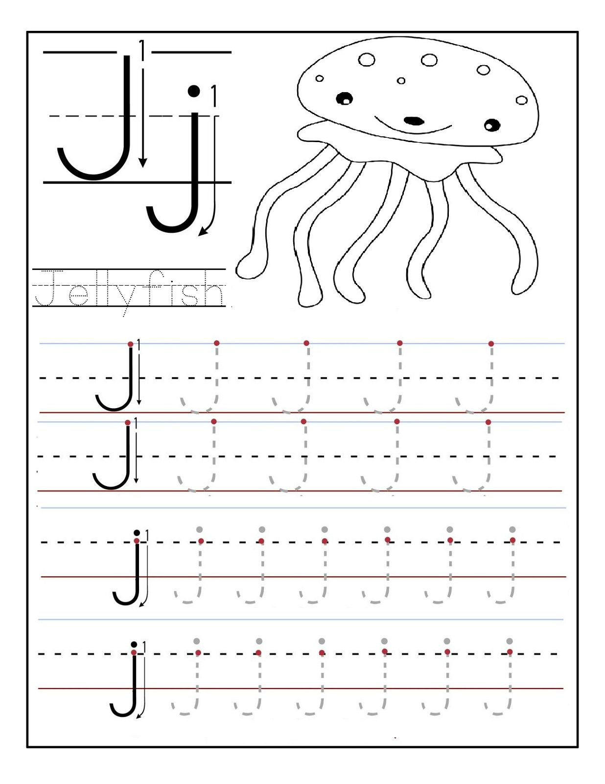 Trace-Letters-Worksheet-J-Letter (1236×1600) | Preschool throughout Tracing Letter J Preschool