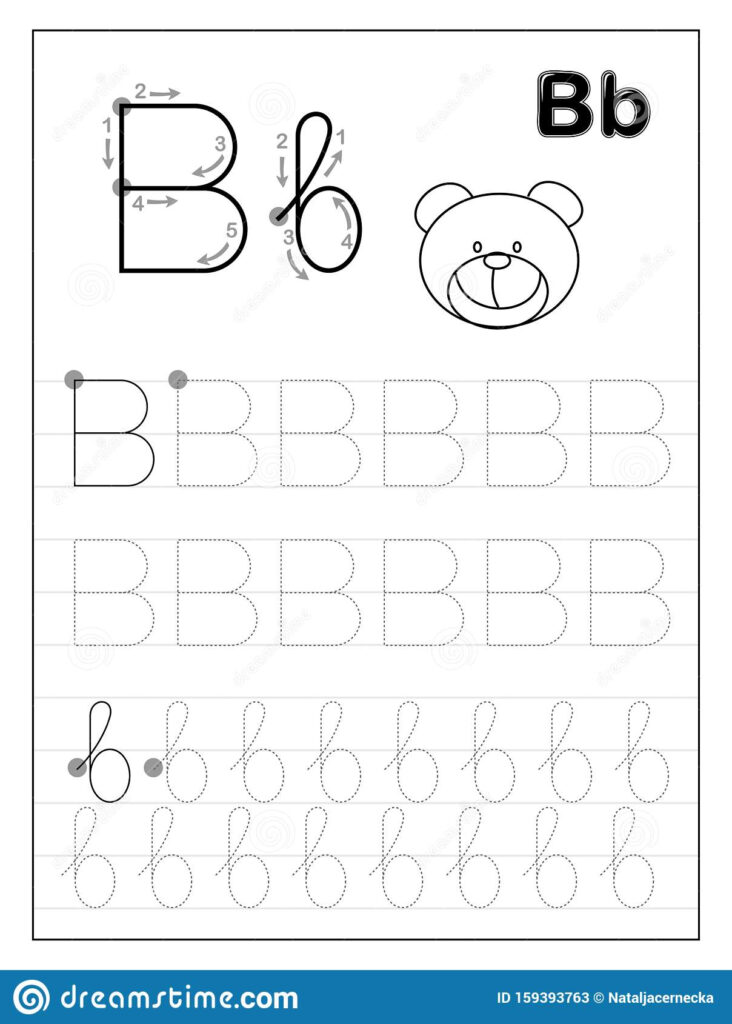Tracing Alphabet Letter B. Black And White Educational Pages Intended For Letter B Worksheets For Kindergarten