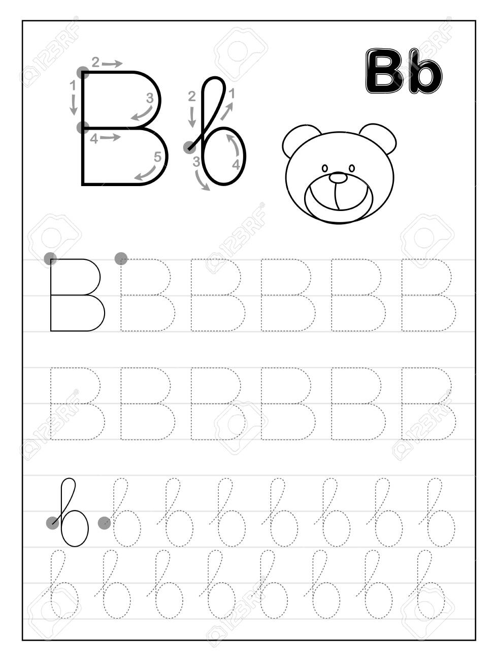 Tracing Alphabet Letter B. Black And White Educational Pages.. with Letter B Tracing Pages