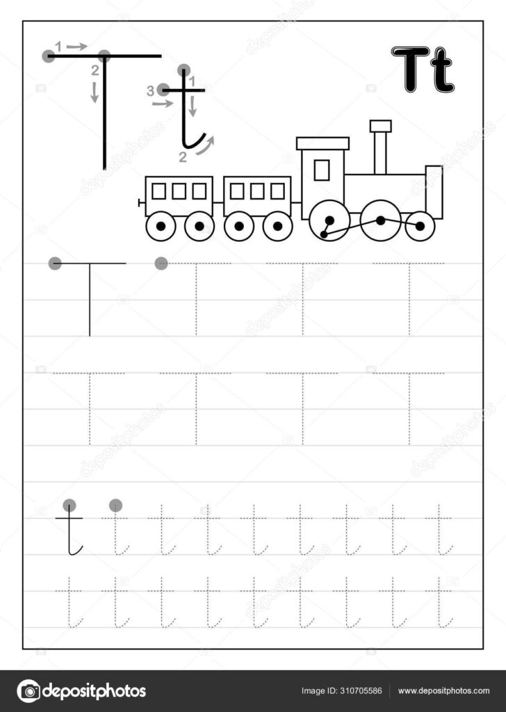 Tracing Alphabet Letter Black White Educational Pages Line Regarding Letter T Tracing Printable