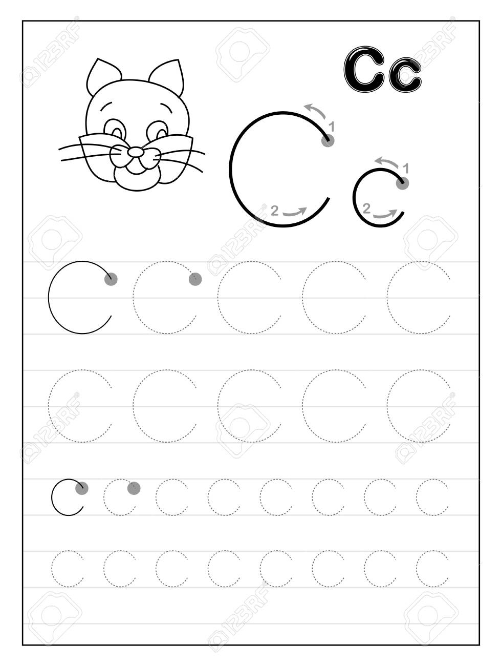 Tracing Alphabet Letter C. Black And White Educational Pages.. inside Letter C Tracing Page