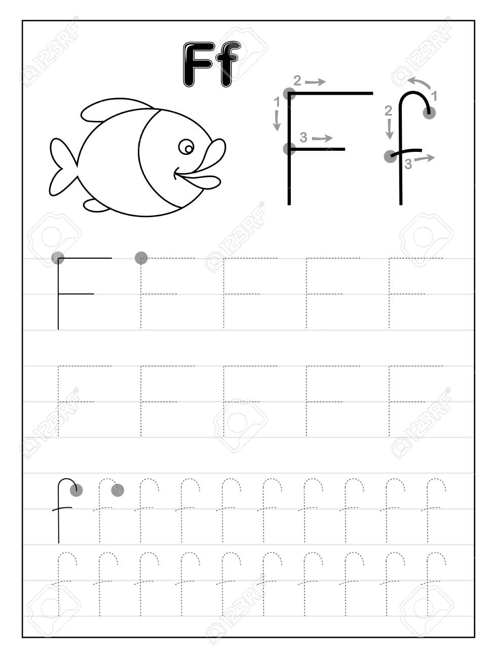 Tracing Alphabet Letter F. Black And White Educational Pages.. throughout Letter F Tracing Worksheets