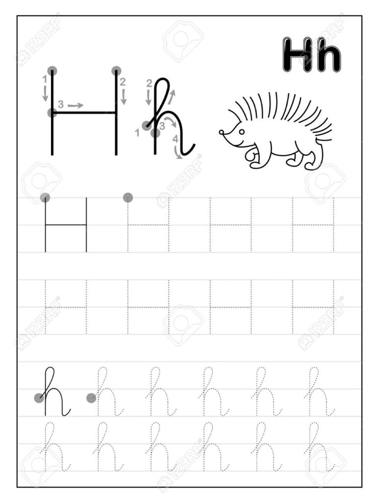 Tracing Alphabet Letter H. Black And White Educational Pages.. Regarding Letter H Tracing Page