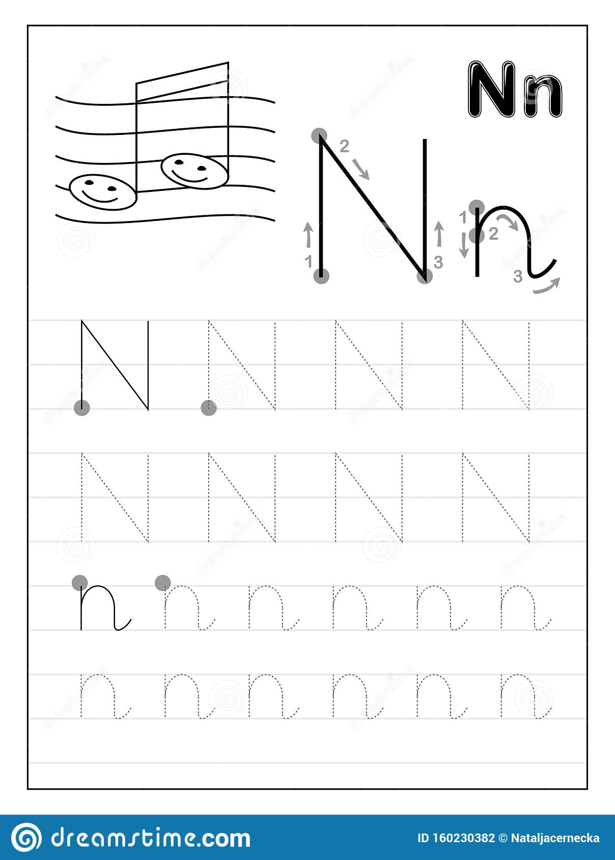 Tracing Alphabet Letter N. Black And White Educational Pages for Alphabet N Tracing