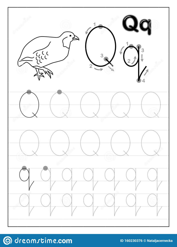 Tracing Alphabet Letter Q. Black And White Educational Pages Within Q Toys Alphabet Tracing